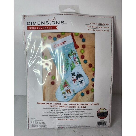 Dimensions Needlecrafts Snowman Family Stocking  Counted Cross Stitch Kit NEW - Picture 1 of 5